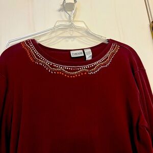 Chico’s Ladies Size 3 Long sleeved shirt with embellishments around neck